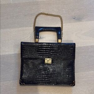 Elegant Black Crocodile-Embossed Handbag